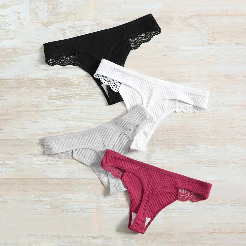 Women Solid Color Sexy Panties Lace Low Waist Patchwork Thongs Women Solid Comfort Cotton Crotch Underwear Sexy Lingerie Трусы