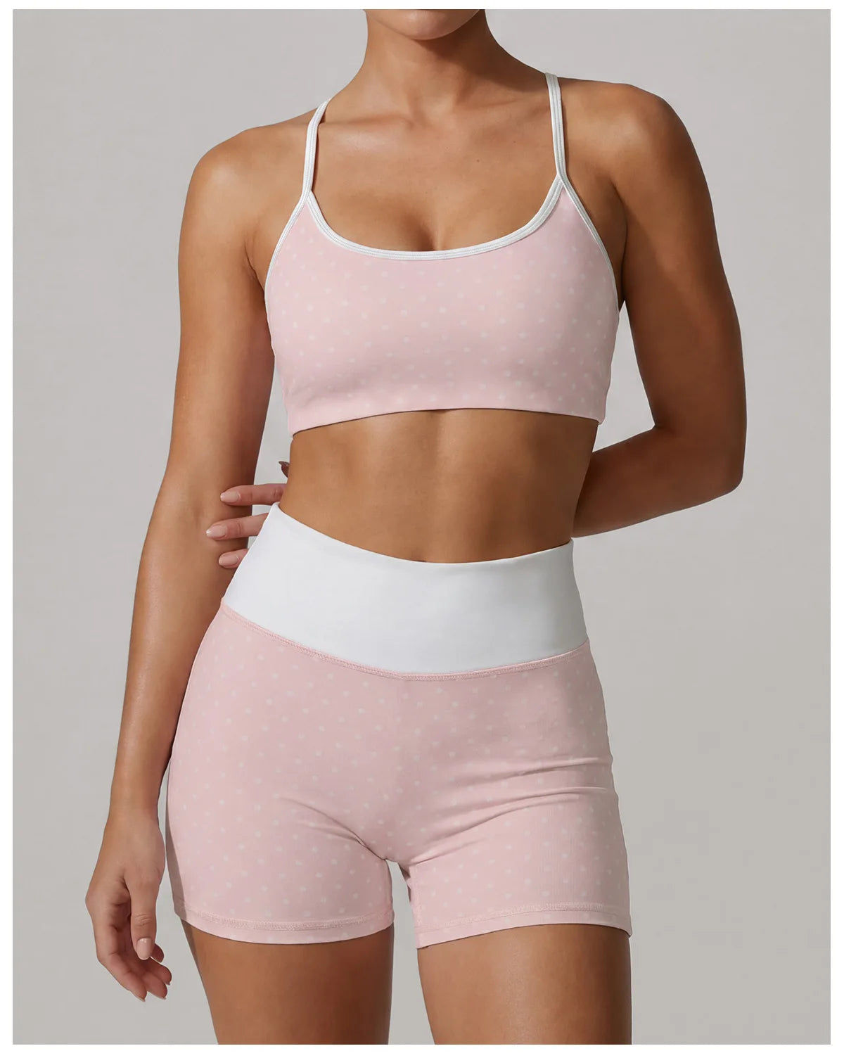 Summer Pink Wave Point Yoga Sets for Women Slim Sports Tank Top Gym Outfits Outerwear High Waist Shorts Training Fitness Suits