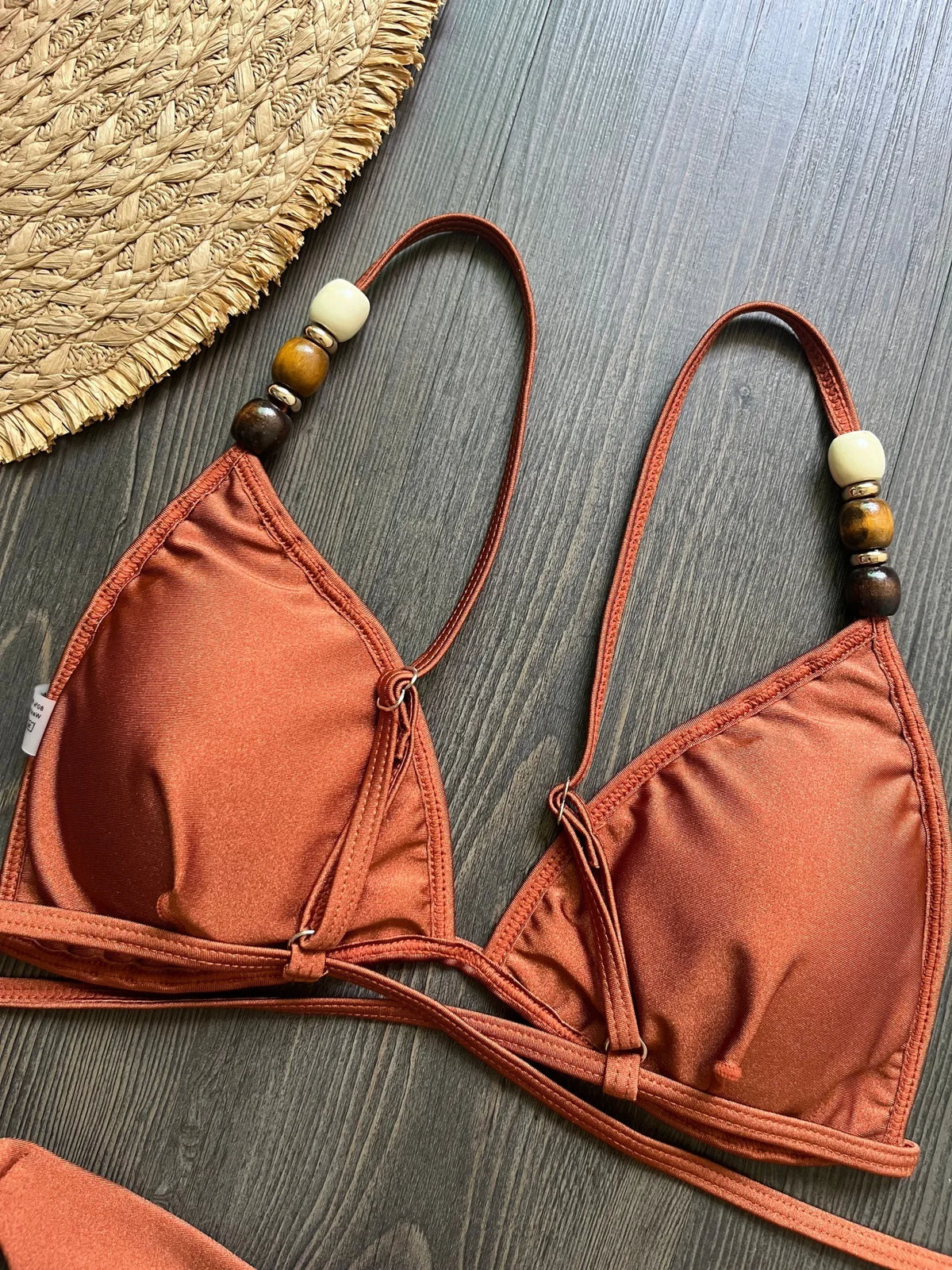 Sexy Pearls Strap Hole Out Micro Bikini Women Brown Knitted Push Up Bra Thong Swimsuit Summer Bathing Suit Holiday Swimwear 2026