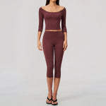 Fashion Mid Sleeve T-shirt Yoga Suits Tight Fitting Slim Sports Tops High Waist Peach Hip Mid Pants Gym Running Fitness Outfits