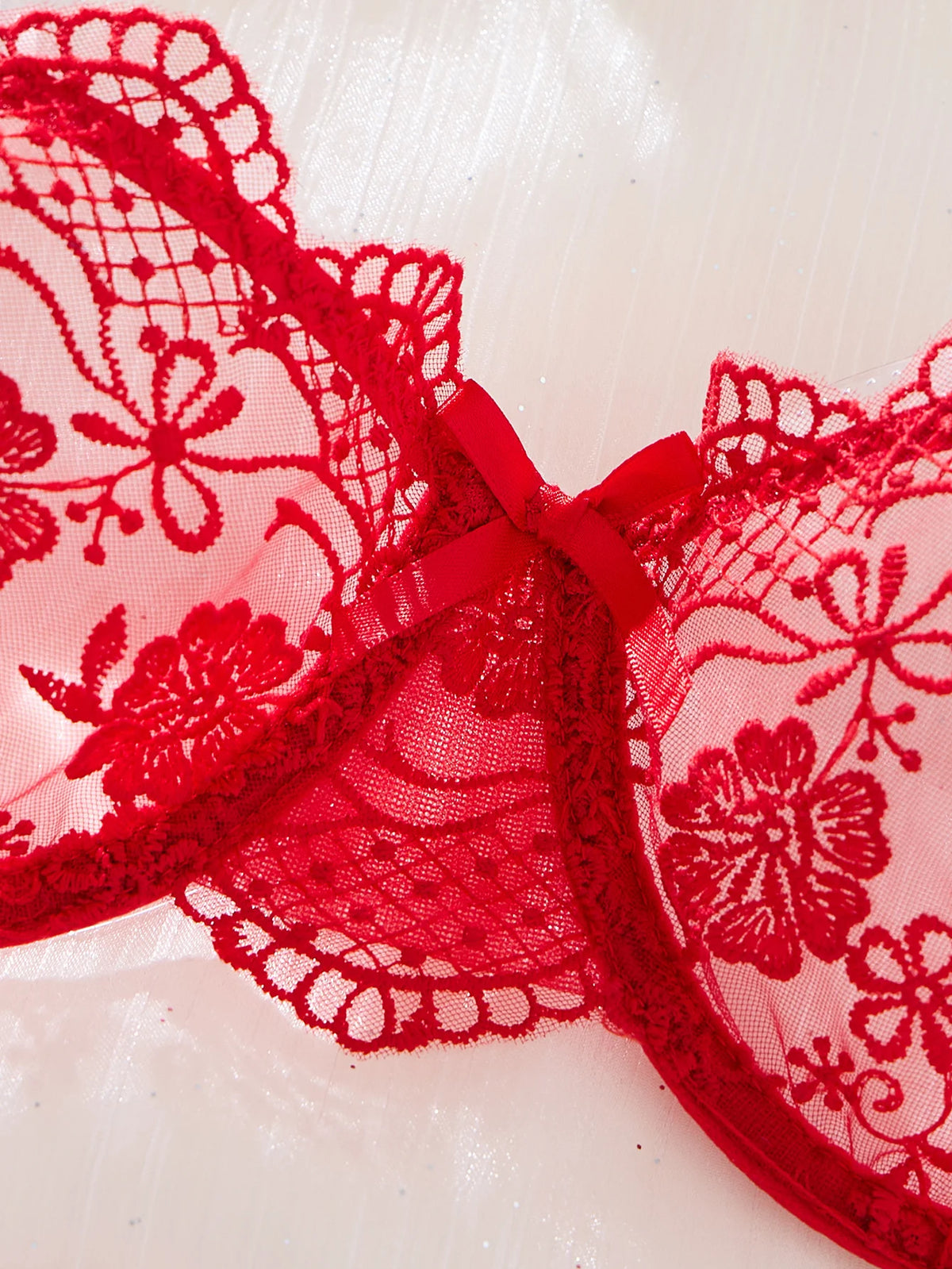 Lady Floral Embroidery Lingerie Set Women Sheer Bra and Brief Underwear Set Satin Sexy Intimates Underwear