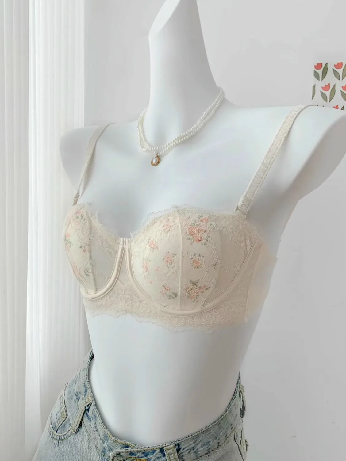 Elegant Minimiser Bralette Large Chest Rabbit Ear Lace Pure Comfort UK Fit Thin Support Non Padded Wirefree Bra Set S-XL AB 32