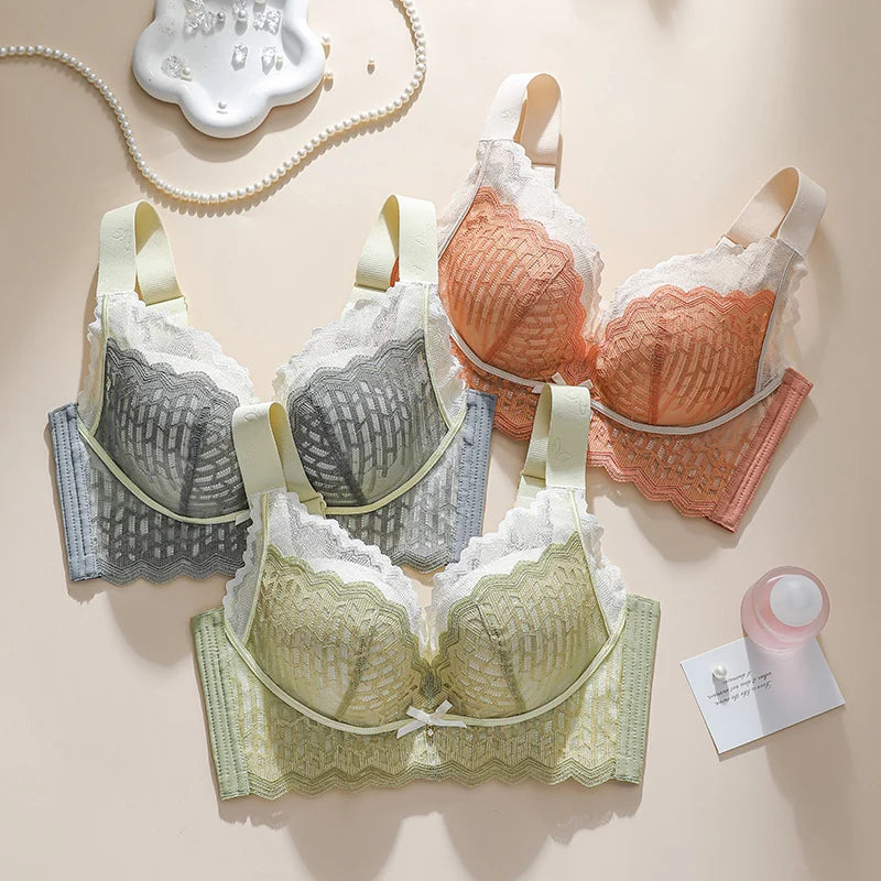 Thin WireFree Underwear Women Thin Style Large Chest Show Small Bra Gathered Adjusted Breast Closure No Steel Ring Bra 80-120CDE