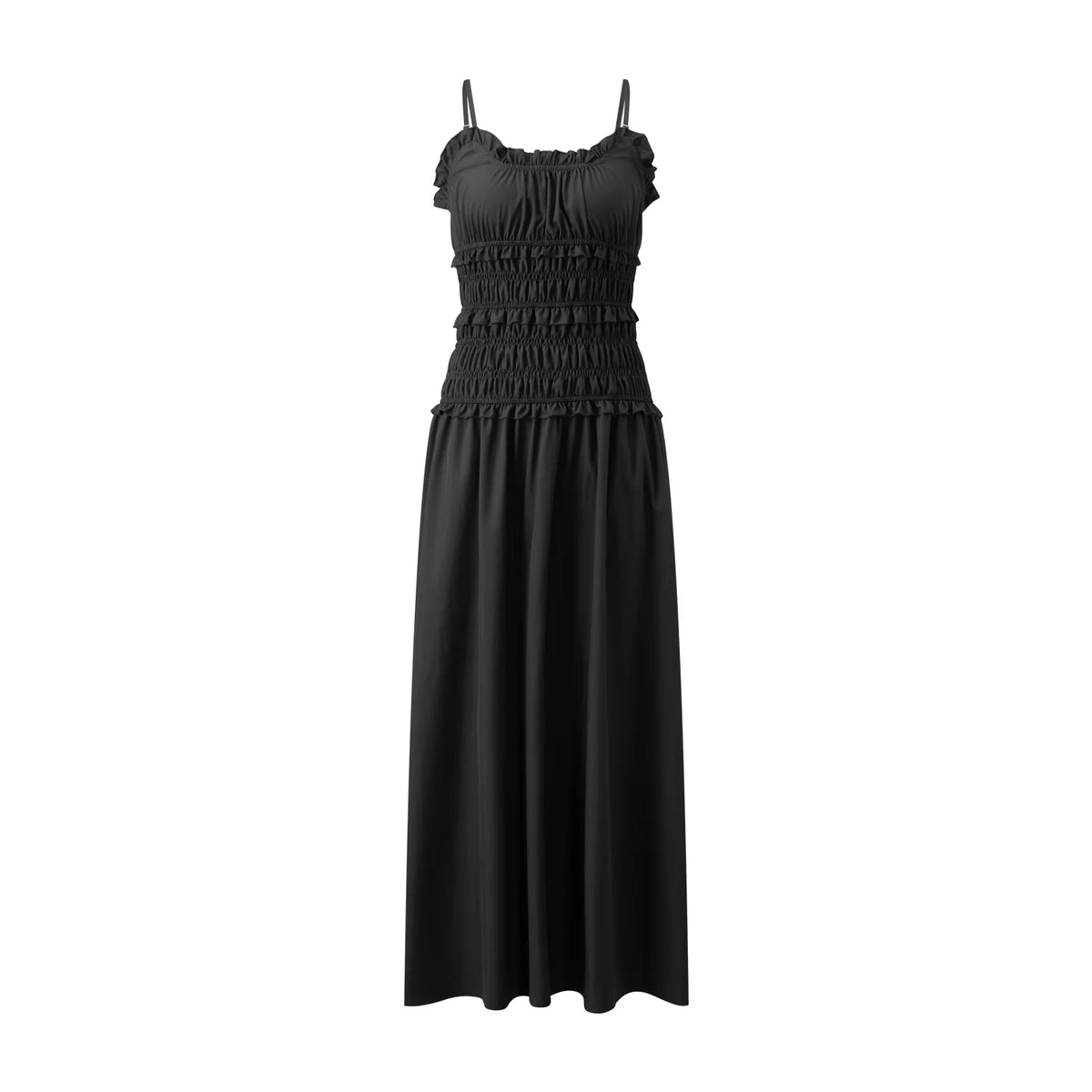 2026 Summer Women Slip Dress Sleeveless Smocked Ruffle Pleated Long Dress for Party Cocktail Out Going Streetwear