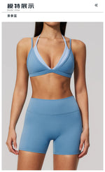 Women 2PCS Yoga Suit Double Strap Shockproof Sports Bra High Waist Tigh Short Fitness Suit Gym Running Leggings Tracksuits