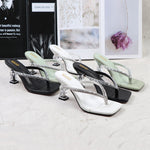 2025 Summer Flip Flops Crystal Slides Women 8cm High Heels Mules Crystal Glitter Block Low Heels Slippers Glitter Platform Shoes