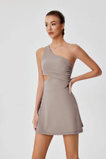 Sexy Hollow Waist Tennis Dress Women One Shoulder Pleate Sleeveless Built in Bra with Inner Separate Shorts Yoga Golf Dresses