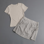 Summer Casual Yoga Sets Women Short Sleeve Loose T-shirt Sportwear High Waist Pocket Sports Short Skirt Fitness Running Wear