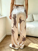 New Women Leopard Print Pajama Pants Elastic Waist Loose Trousers Casual Home Loungewear All Season Sleep Bottoms
