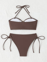 Halter Bandeau Bikinis 2026 Women Sexy Swimsuit Solid Padded High Waist Swimwear Female Bathers Bathing Swimming Swim Suit