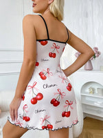 Cherry Printed Slip Nightdress Women Sleepwear Straps Sleep Mini Dress Nighties Nightgown Loungewear Valentine's Day Gift