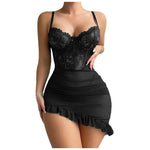Sexy Transparent Lace Patchwork Pajamas +Thongs Camisola Lingerie Nighty Underwire Bra Set Women's Nightgowns Sexy Nightwear