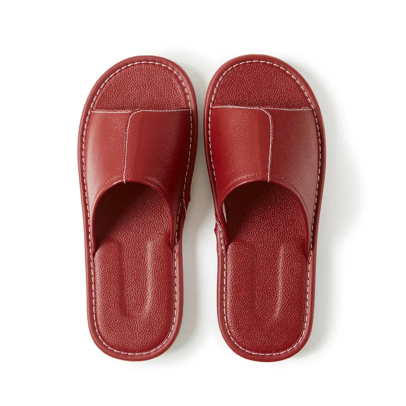 Big Size EU48 Indoor Slippers For Women Men Spring Summer House Shoes Soft Leather Anti-slip Open Toe Couples Home Floor Slides