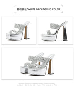 Summer 2026 Crystal Shiny Hollow Out High Heels Women's Sandals Fashion Sexy Size 35-41 Glittering PU Upper Rubber Sole