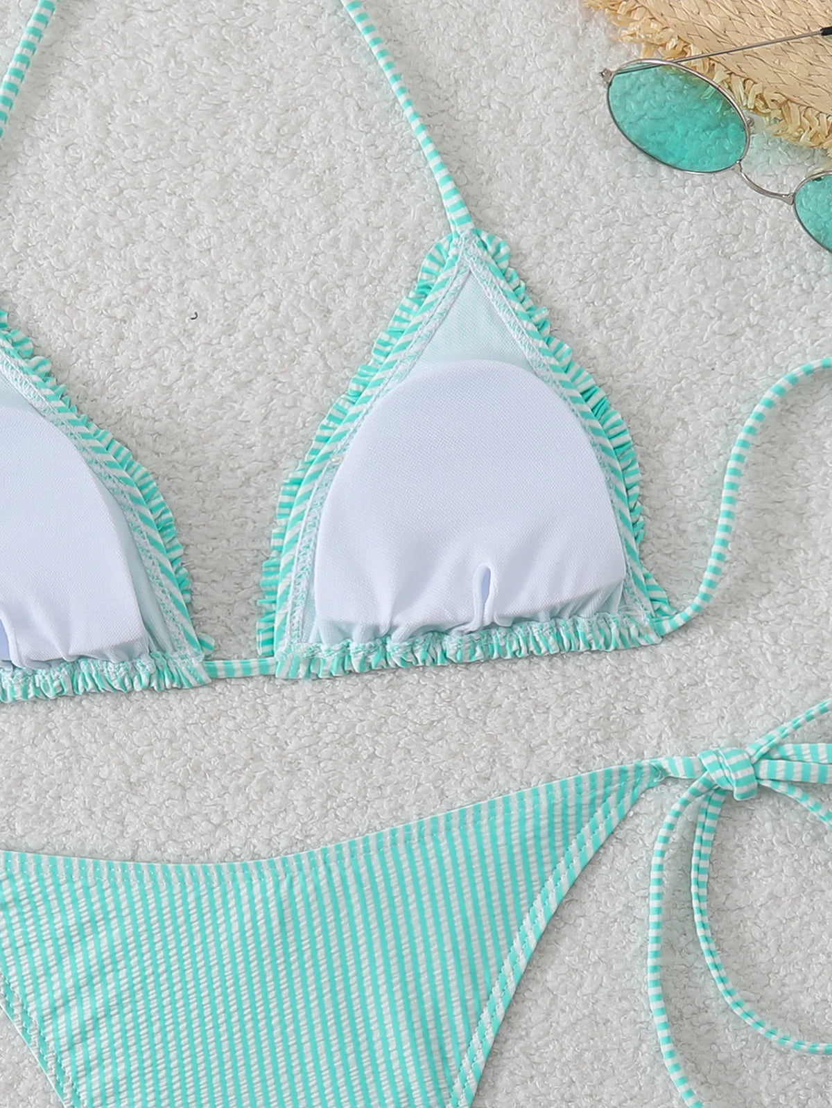Halter Triangle String Bikinis 2026 Women Sexy Striped Swimsuit RuffleSwimwear Female Bathers Bathing Swimming Swim Suit