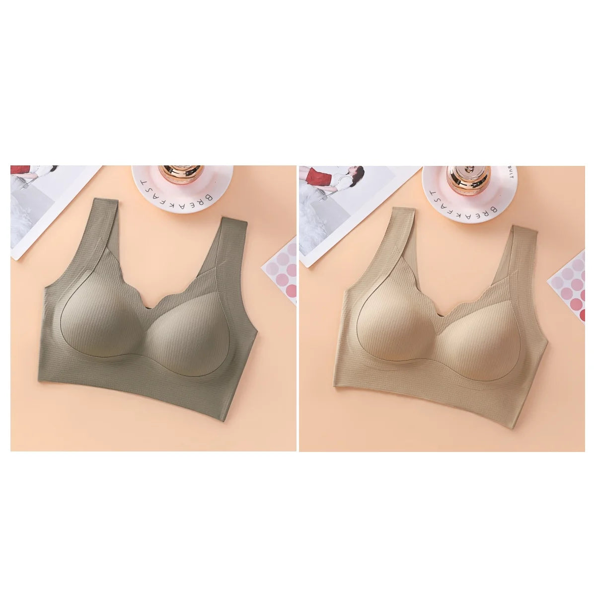 2Pcs/Set Seamless Bras For Women Padded Underwear Wireless Bralette Breathable No Steel Ring Fitness Underwear Sexy Lingerie