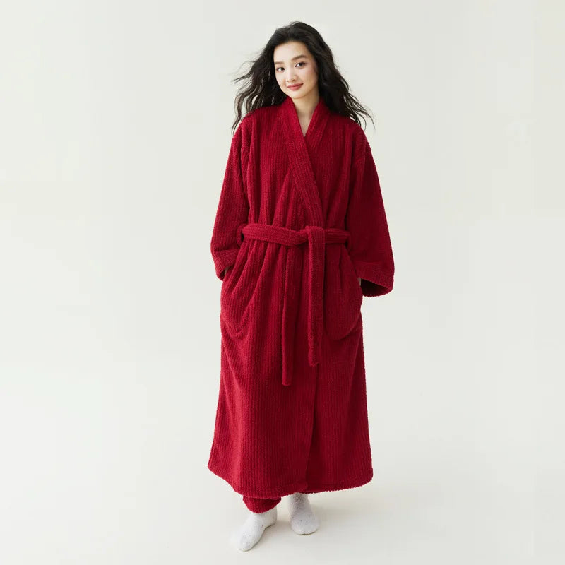 Fall Winter Unisex Couple Maxi Long Bathrobe Thick Soft Coral Velvet Beauty Flannel Warm Morning Robe for Men Women Loungewear