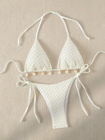 DEKA Tie Side Thong Swimwear New Sexy Bikini Set White Shell Designer Swimsuit Halter Push Up Micro Bikinis Summer Bathing