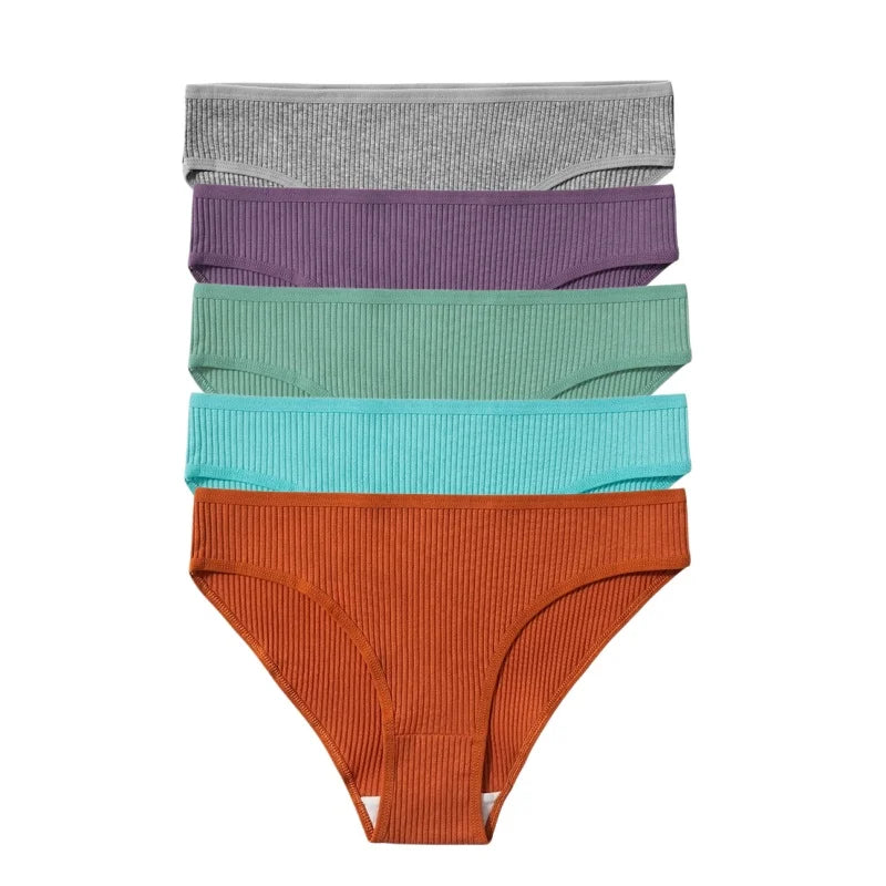 5Pcs/Set Women Cotton Panties Solid Color Low Rise Briefs Female Underpants Comfort Soft Stretch Panty Sexy Lingerie S-XXL