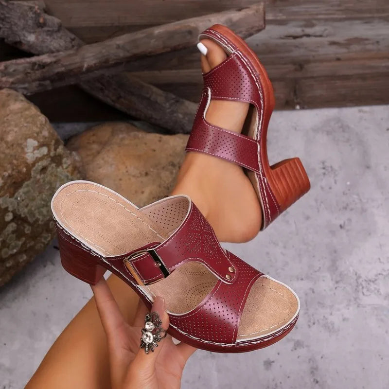 WomenSummer Fashion High Heel Platform Peep Toe Slip on Sandals Women Shoes