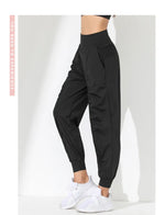 Hearuisavy Yoga Pants Loose Slim Quick-Dry Yoga Pants Pleated Hem Bound Running Fitness Capris Pockets Jogging Pants Woman