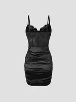 Hot Girls Slim Spaghetti Strap Mini Dresses Women Sexy See Through Flower Lace Fold Package Hip Bodycon Short Dress Club Vestido