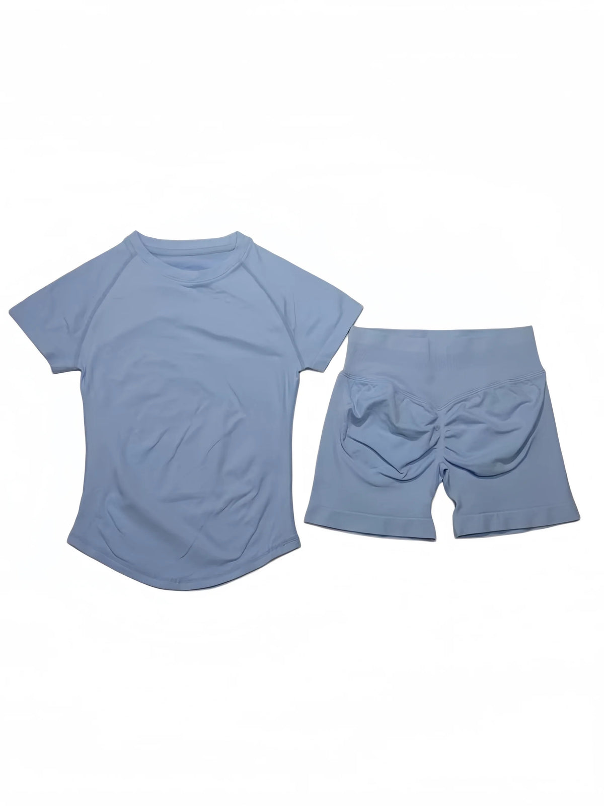 DFTLF Women 2PCS Seamless Yoga Suit Short Sleeve Top High Waist Shorts Quick Dry Breathable Gym Fitness Running Workout Sport