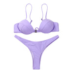 Women Push Up Two Piece Bikini Swimsuits Solid Color Bra Padded Swimwear Bathing Suit