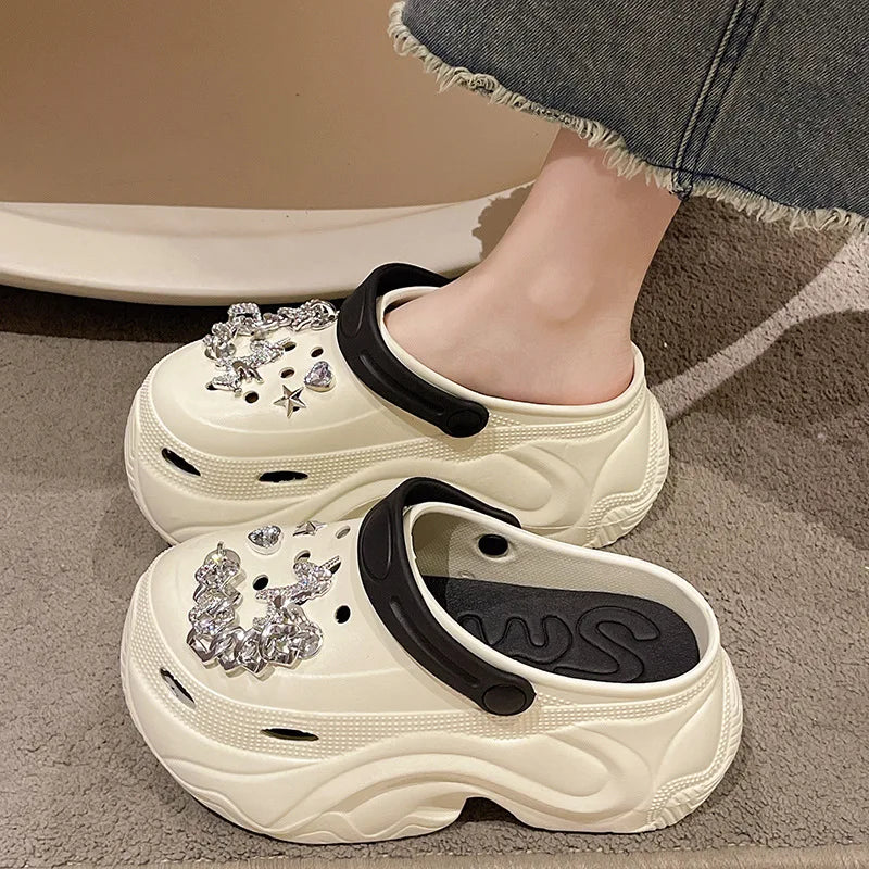 Cute DIY Butterfly Fashion Clogs For Women Summer Platform Shoes Soft EVA 2 Way Wear Sandals For Female Indoor Street Slippers