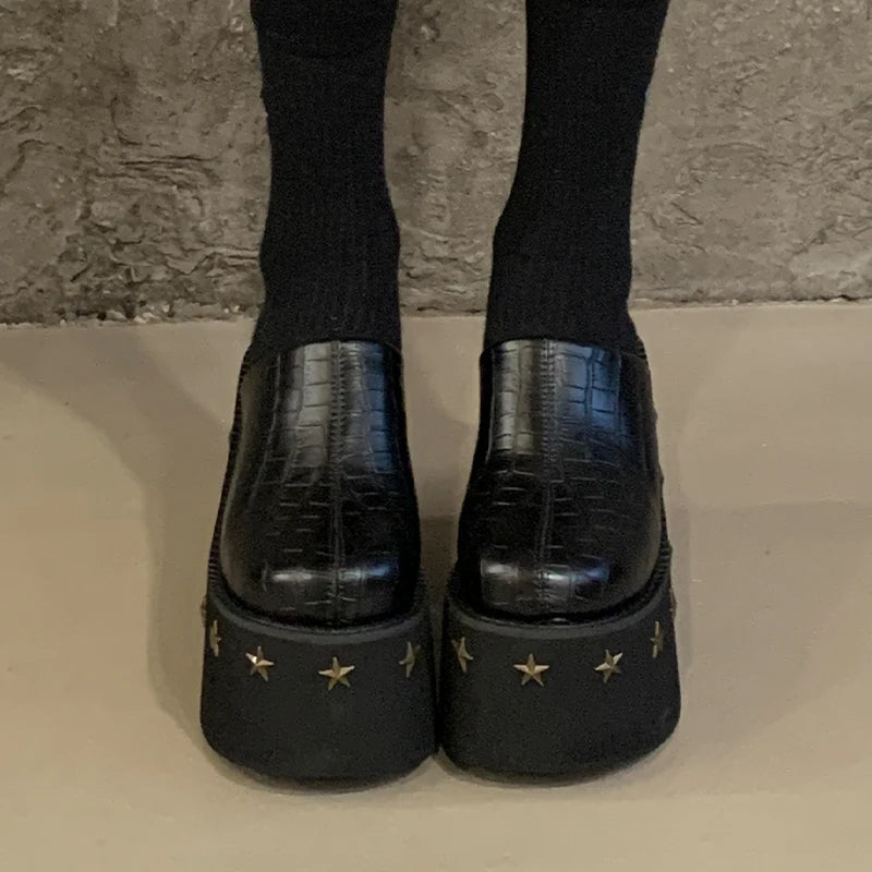 11cm PU Leather Women Fashion High Heels Pumps Platform Wedge Summer Black Round Big Toe Ladies Sandals Big Size Slippers Shoes