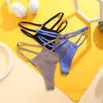 2PCS Women Sexy Cotton Panties Two Belts Hollow Out G-String Thongs Breathable Underwear for Female Solid Color Lingerie S-XL