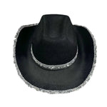 Women Shiny Sequined Wide Brim Cowboy Hat Western Style Sun Cap for Club Party