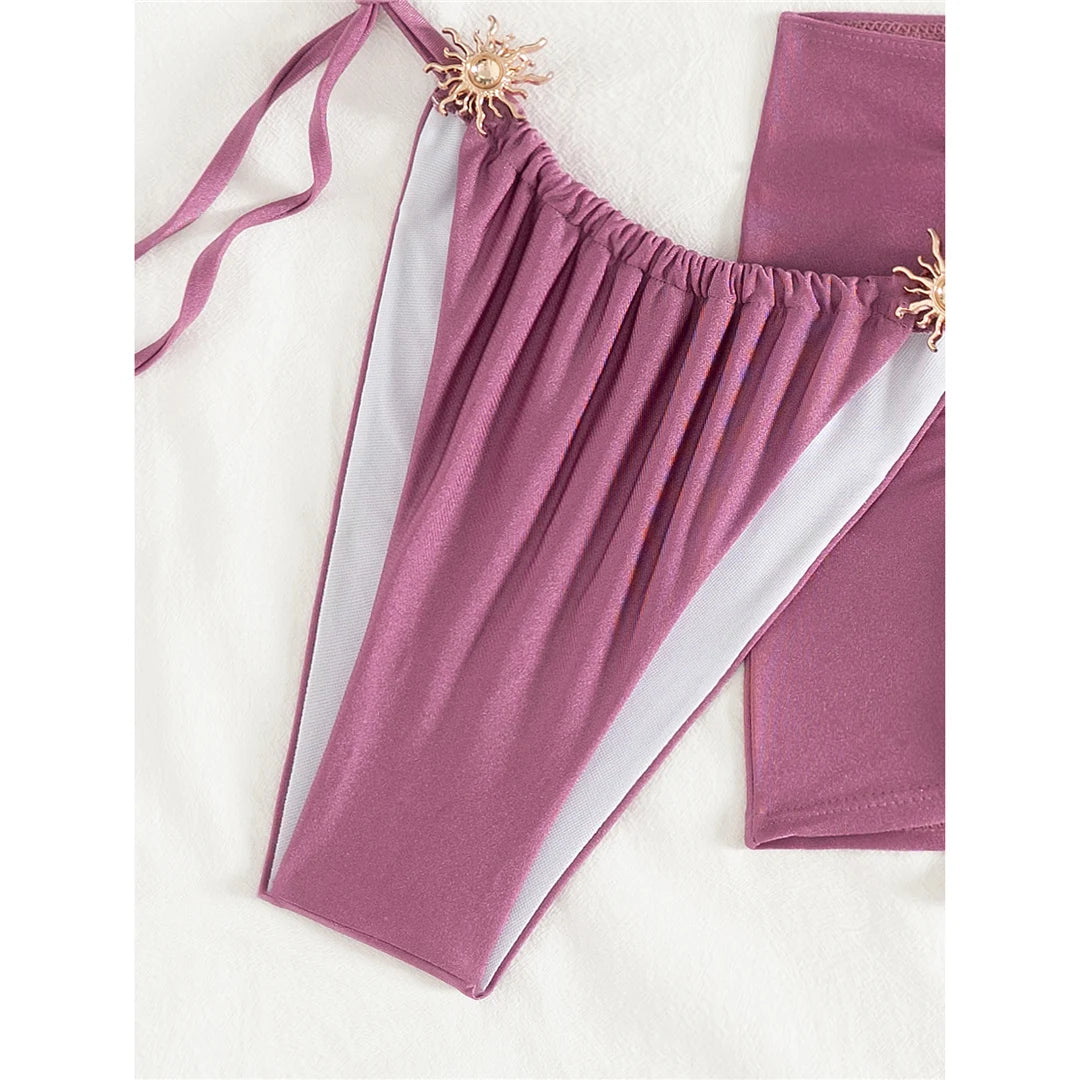 With Skirt Halter High Cut Strappy Bikini Female Swimsuit Women Swimwear Three-Pieces Bikini Set Bather Bathing Suit Swim V6398