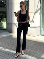 Solid Color Slim-fit Stretch Tank Top & Pants Set Sleeveless Casual Vest Outfit for Women