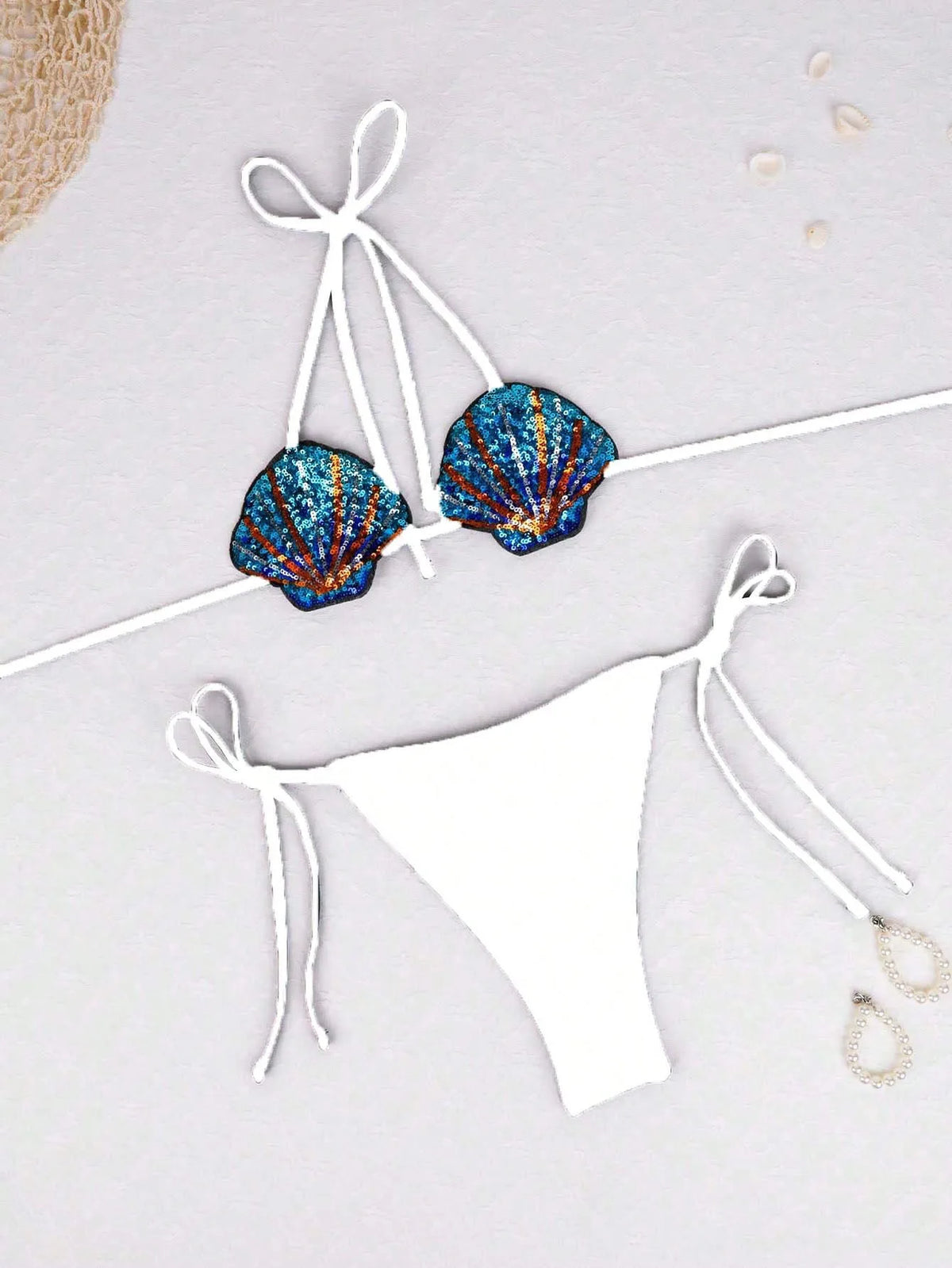 New Shiny Sequin Shell Starfish Bikini Set Women Sexy Push Up Pleate Thong Swimsuit Brazilian Beach Bathing Suit Micro Swimwear
