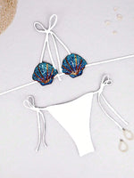 New Shiny Sequin Shell Starfish Bikini Set Women Sexy Push Up Pleate Thong Swimsuit Brazilian Beach Bathing Suit Micro Swimwear