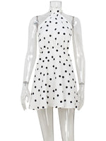 Ahagaga 2025 Summer Women's Mini Dresses Dot Halter Bandage Slim Backless Beach Style Sleeveless Skinny Female Vestidos Robes