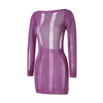 Women Autumn Ripped Knit Dress Long Sleeve Backless Bodycon Mini Dress Summer Fall Club Sexy E-Girl Dresses Female