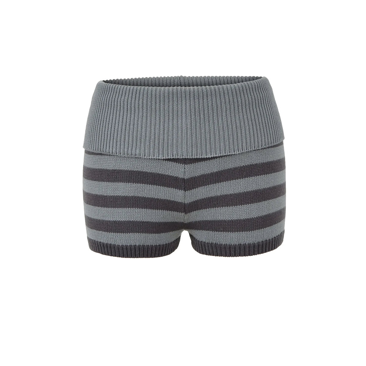 Stripe Fold Over Waist Knit Shorts For Women Soft Stretch Ribbed Fabric Relaxed Fit Retro Perfect For Casual Street Style V0HI