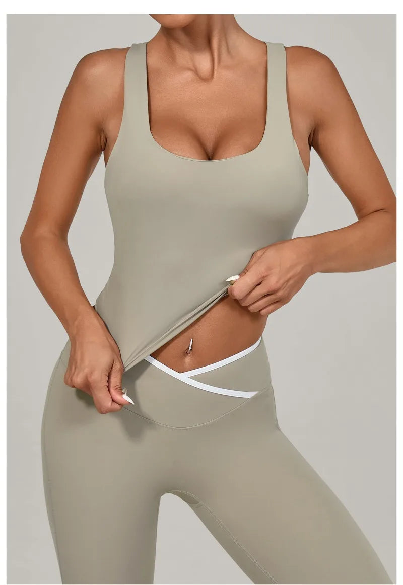Women's Nude Yoga Vest Slim Fit Beautiful Back Sports Top Running Casual Fitness Tight Top