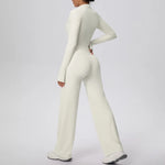 2 Pcs Women's Seamless Yoga Set Long-sleeved Wide-leg Pants Tracksuit Fitness Sports Set High-waisted Hip-lifting Slim-fit Suit