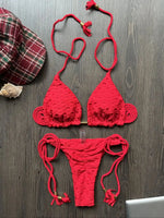 New Red Special Fabric Bikini Set Sexy Women's Hollow Fabric Split Swimsuit Summer Beach Bikini