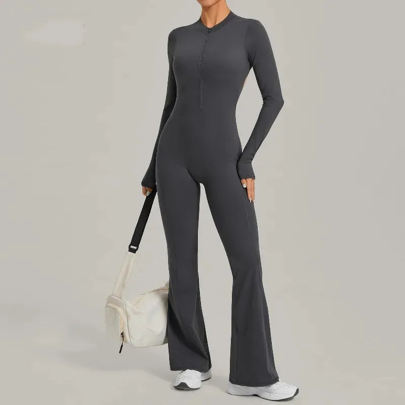 Women's Seamless Yoga Jumpsuits Sports Fitness Gym One-piece Long-sleeves Hip-Lifting Beauty Back Workout Training Bodysuits