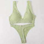Women Seamless Bra And Panties Set Push Up Bras High Leg Cut Thongs Sport Wireless Brassiere Sexy Lingerie Ribbed Underwear