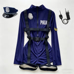 Women Police Cosplay Costumes Long Sleeve Zipper Romper with Harness Belt Halloween Role Play Outfit for Carnival Themed Events