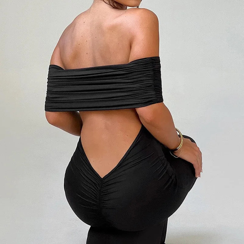 Temperament Slim Strapless Long Dress Women Solid Color Sexy Off-shoulder Backless Package Hip Sleeveless Club Party Dresses