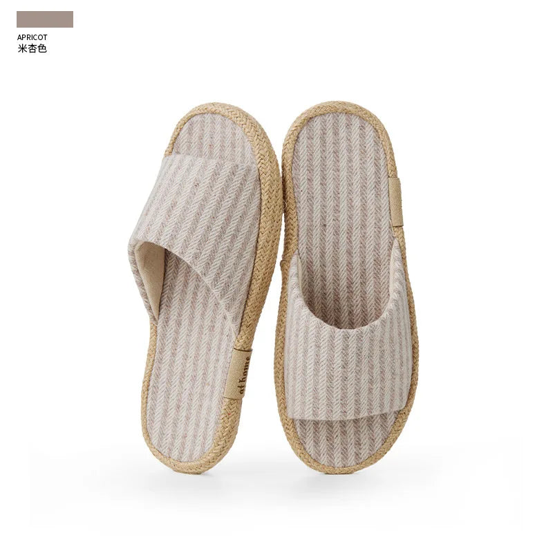 Janpanest Style Cotton Linen Slippers For Womeen Men Leisure House Shoes Striped Style Anti-slip Couples Home Breathable Slides