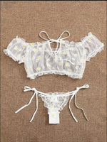 Toucheart Sexy Underwear Lace Lingerie Set For Women Off-Shoulder Small Chest Bralette+Thong Beachwear Transparent Bra Set New