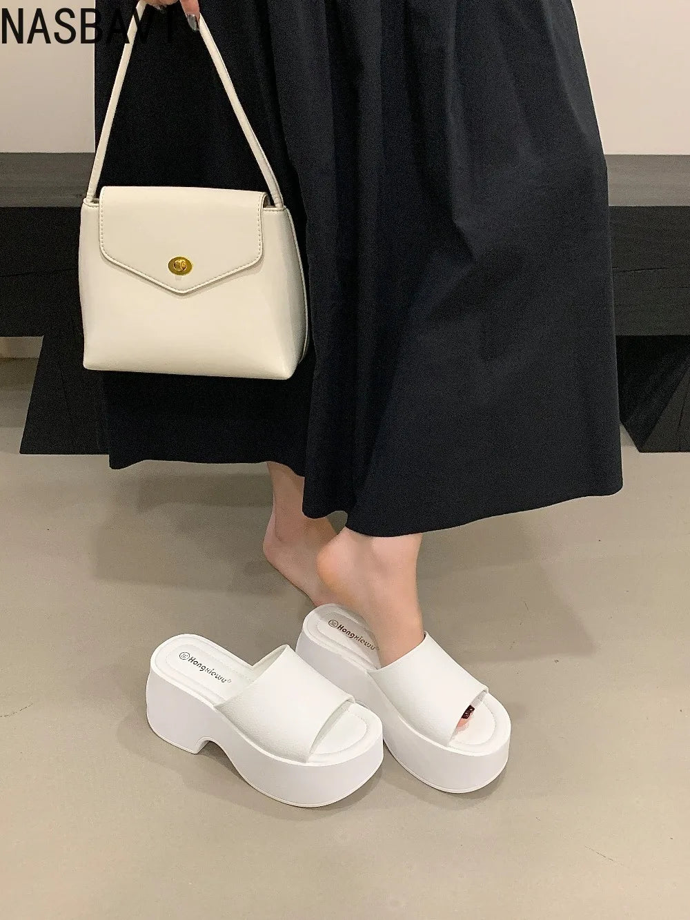 8cm Wedge Sandals Women Slippers Summer White Platform Shoes Casual Wedges Heels Black Sandalias Mujer 2026