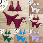 Sexy 3 Piece Bikini Set Women Solid Blue Purple Push Up Bandage Triangle Swimsuit Brazilian Beach Bathing Suit Swumwear Biquini